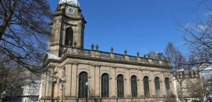 Facade of Birmingham Cathedral. 