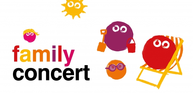 KK489 Sum19 Family Concert SOTON cover image 1000x486px Brightly coloured text - reds, purples, oranges and round cartoon-like characters.