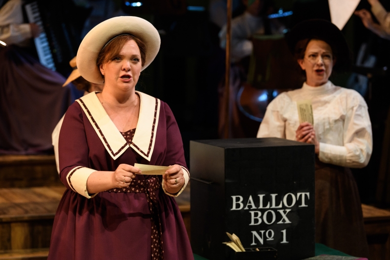 Lady Rhondda and Sybil, looking pensive at the Ballot Box.