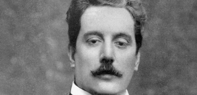 A headshot of famous composer Puccini. 