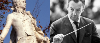 A statue of Mozart faces off against Benjamin Britten