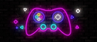 A neon video game controller